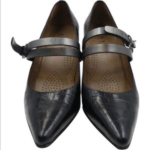 ANYI LU SOPHIA BLACK CROC STRAPPY PUMPS SHOES SZ 7